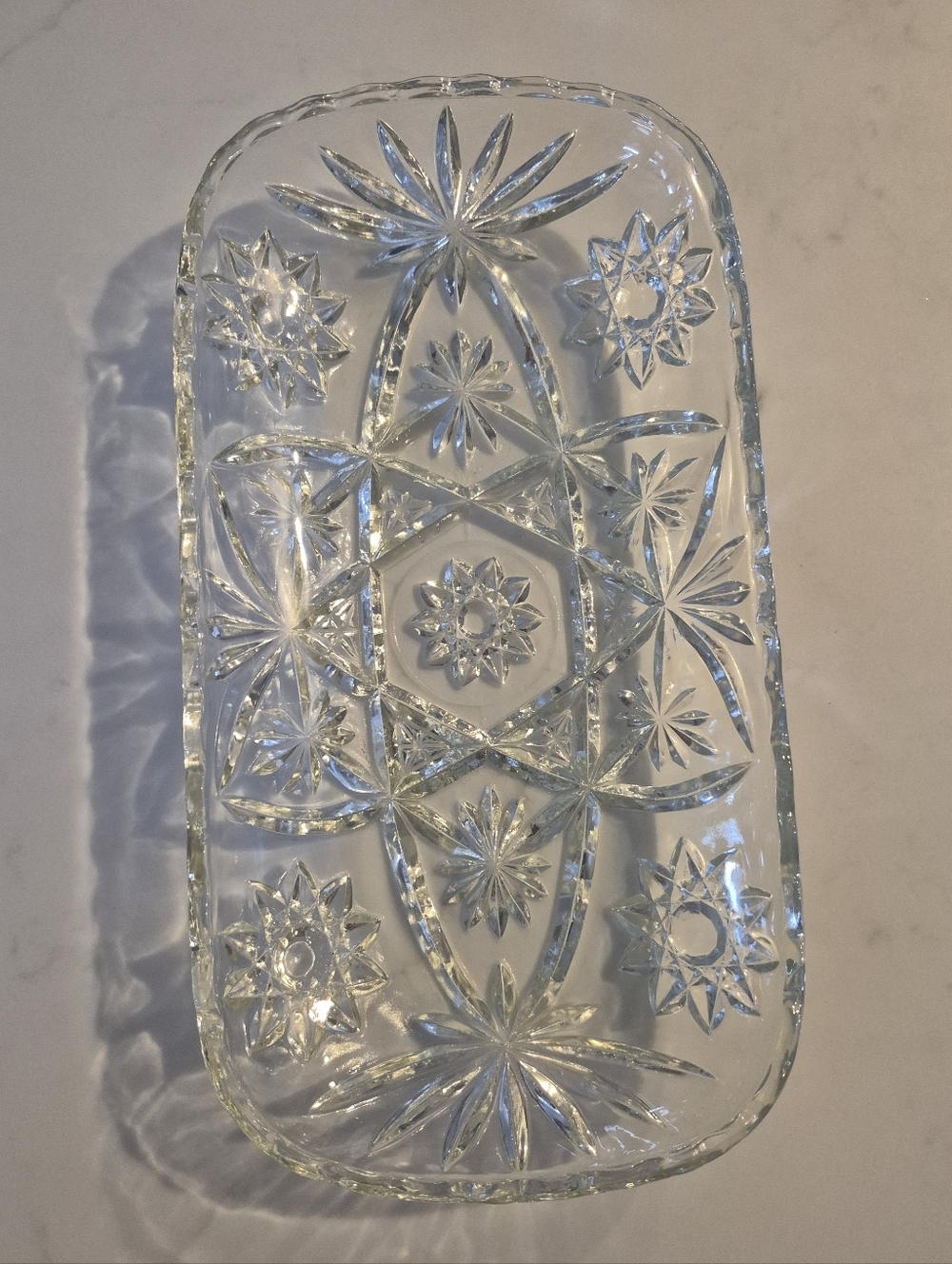 Vintage Pressed Cut Glass Rectangular Platter MCM Mid Century Modern 60s